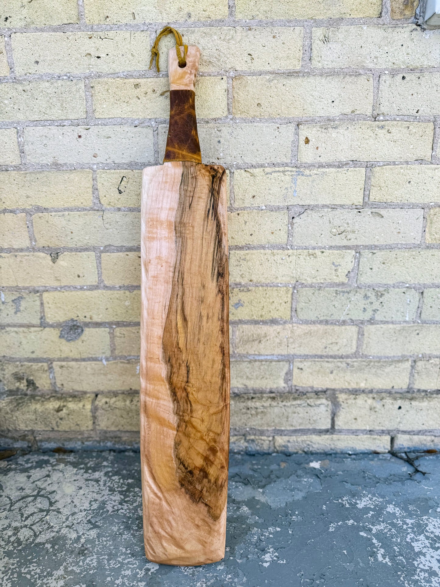 Handmade Solid maple BDSM Spanking Paddle – Distressed Leather Handle, Organic Coconut Oil Finish