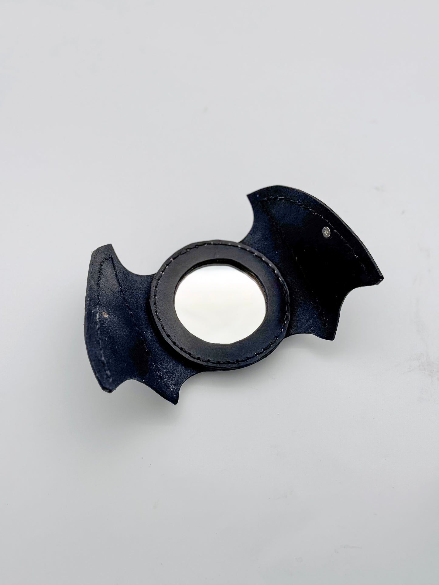 Handmade Bat Wing Compact Mirror – Full Grain Leather with Stainless Steel Ring