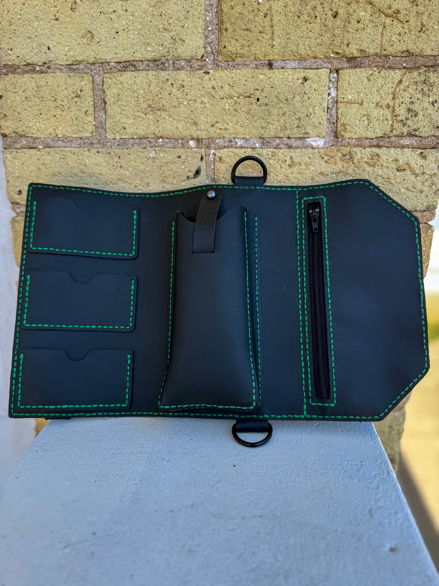 Folding Leather Sachet Wallet – Handmade | Heavyweight Full-Grain Leather | Hand-Stitched | Phone Pocket + Card Slots + Zippered Compartment