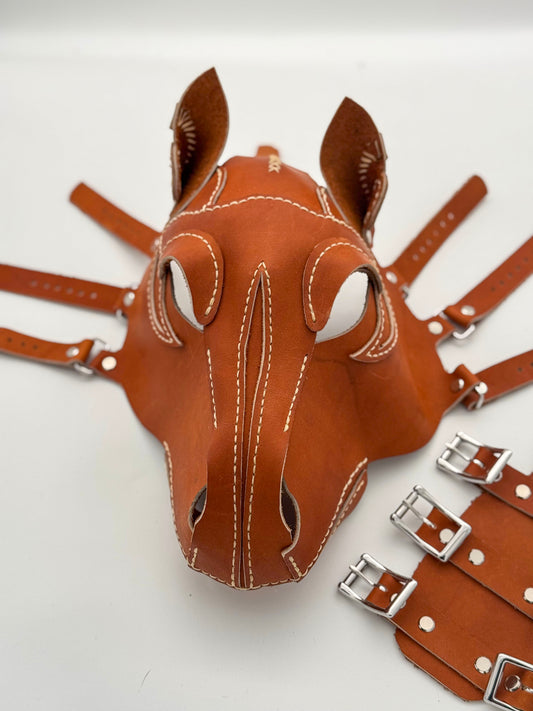 Full Leather Pony Play Hood – Handcrafted Pet Play Headgear