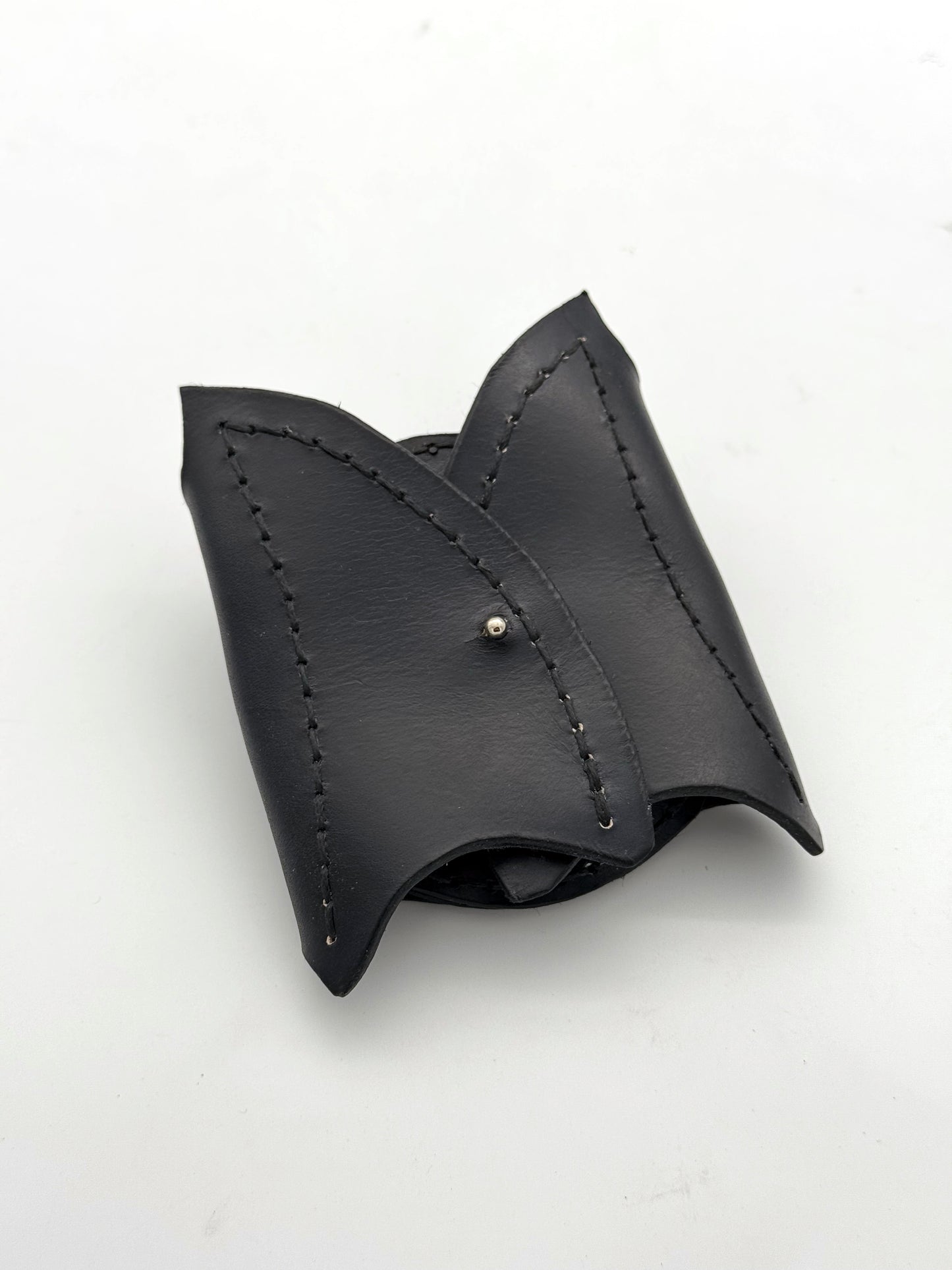 Handmade Bat Wing Compact Mirror – Full Grain Leather with Stainless Steel Ring