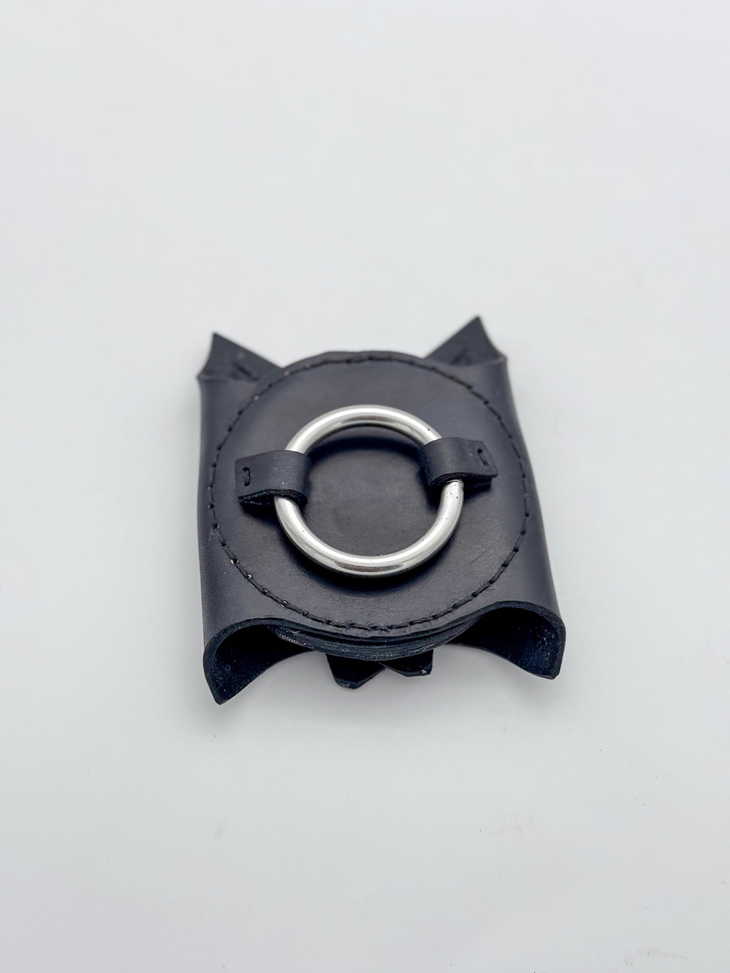 Handmade Bat Wing Compact Mirror – Full Grain Leather with Stainless Steel Ring